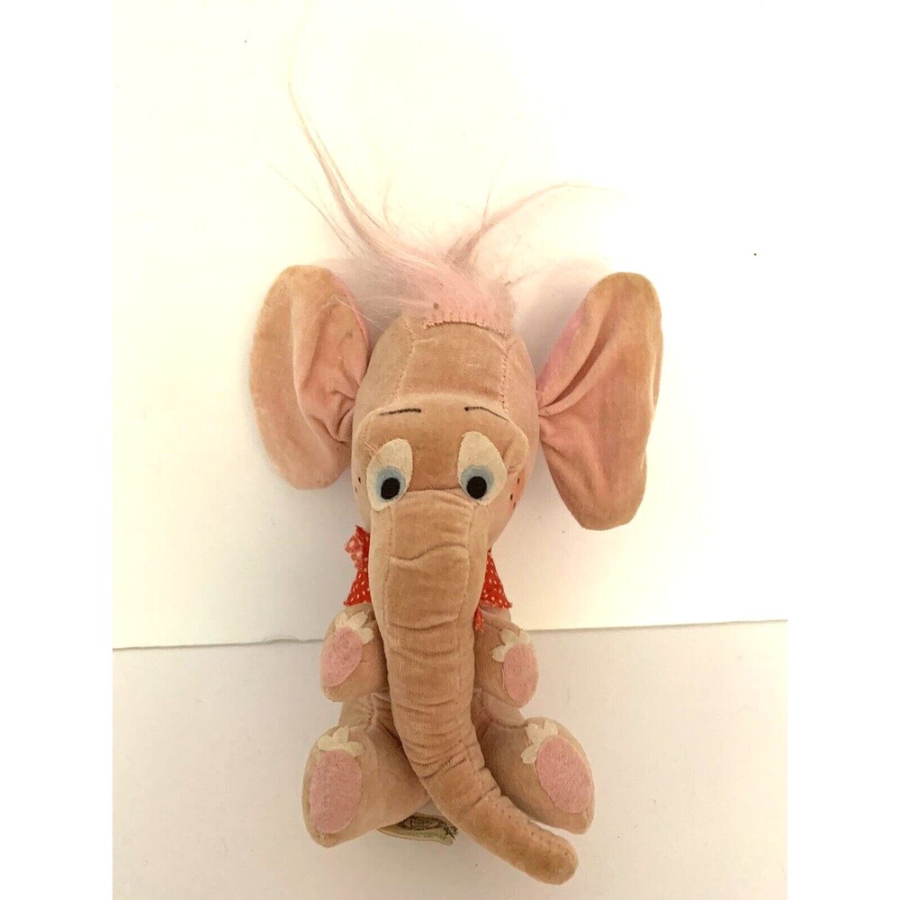 Vintage Elephant Plush 1950s Forsum Japan Pink with Scarf 7" NO TAIL